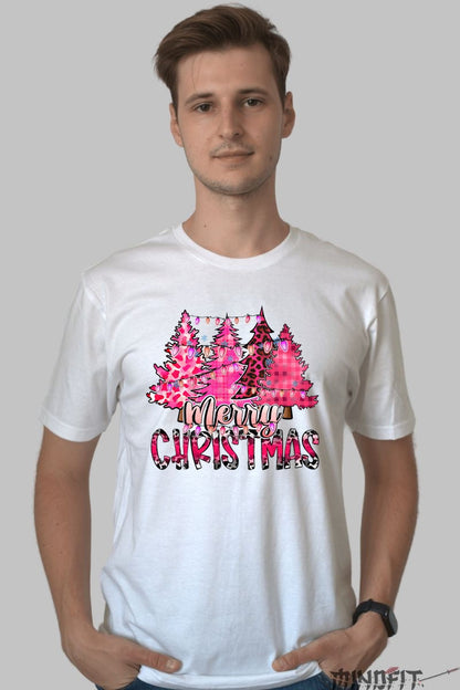 Tricou De Craciun - Braduti Roz Cu Merry Christmas barbat alb