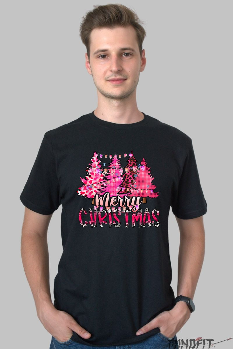 Tricou De Craciun - Braduti Roz Cu Merry Christmas barbat negru