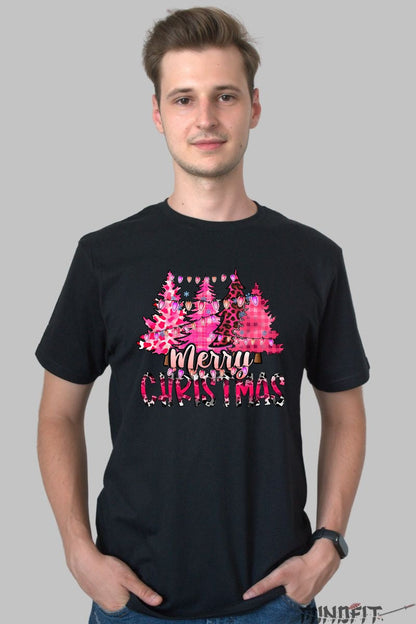 Tricou De Craciun - Braduti Roz Cu Merry Christmas barbat negru