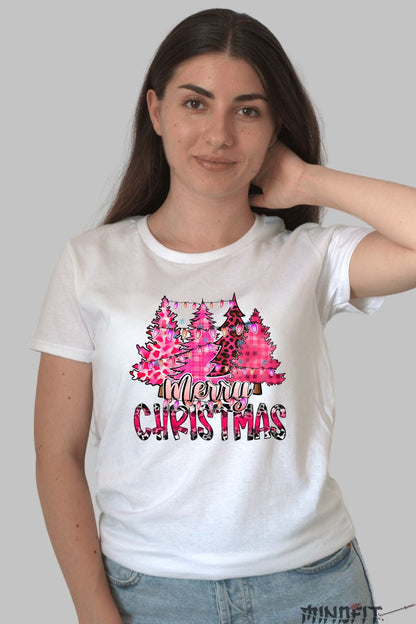 Tricou De Craciun - Braduti Roz Cu Merry Christmas dama alb