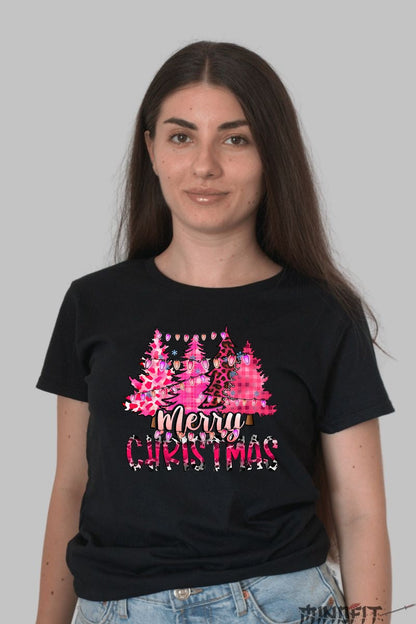 Tricou De Craciun - Braduti Roz Cu Merry Christmas dama negru