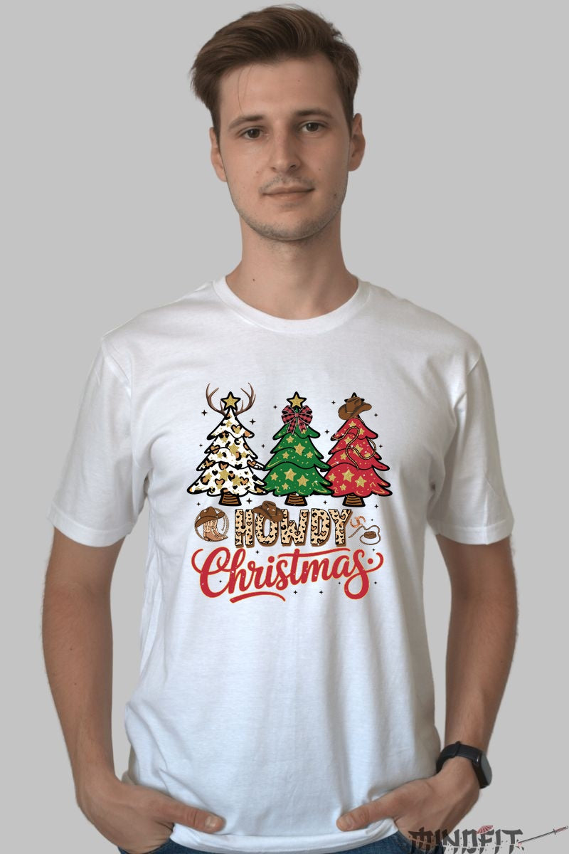 Tricou De Craciun - Brazi Cowboy Howdy barbat alb