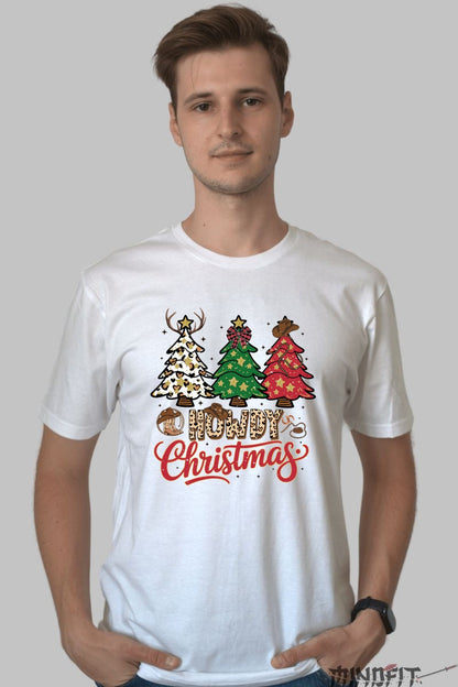 Tricou De Craciun - Brazi Cowboy Howdy barbat alb