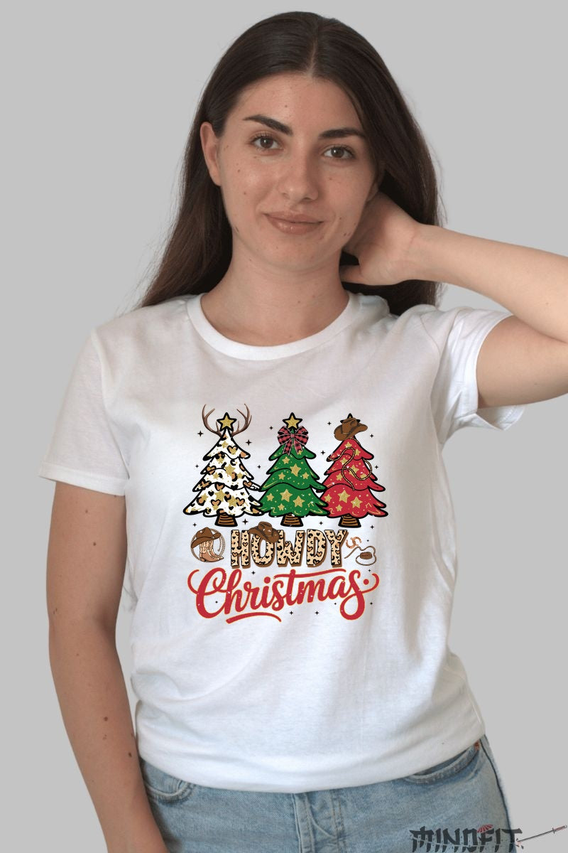 Tricou De Craciun - Brazi Cowboy Howdy dama alb