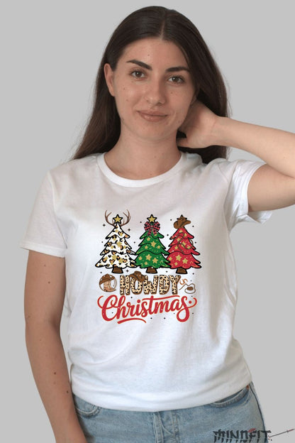 Tricou De Craciun - Brazi Cowboy Howdy dama alb