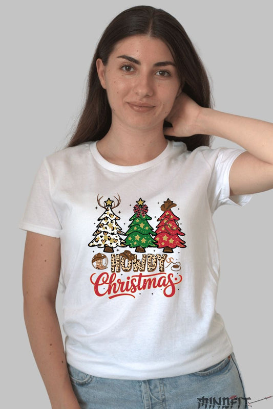 Tricou De Craciun - Brazi Cowboy Howdy dama alb