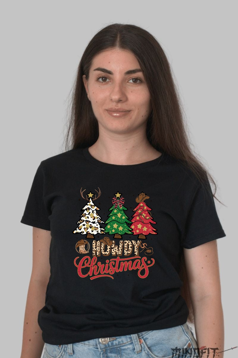 Tricou De Craciun - Brazi Cowboy Howdy dama negru