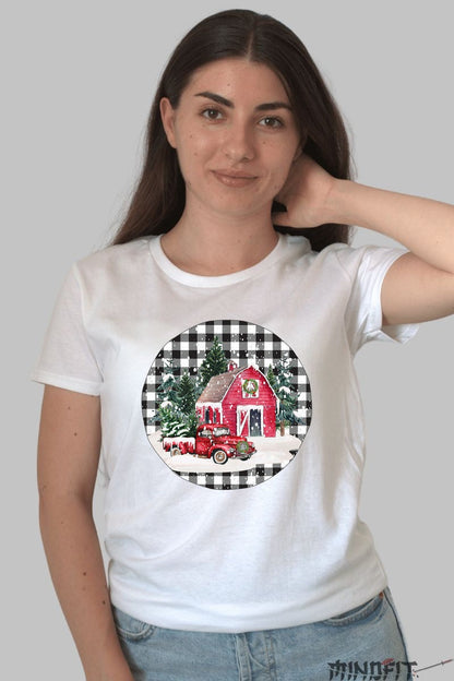 Tricou De Craciun - Cabana Rosie Si Camioneta Vintage dama alb