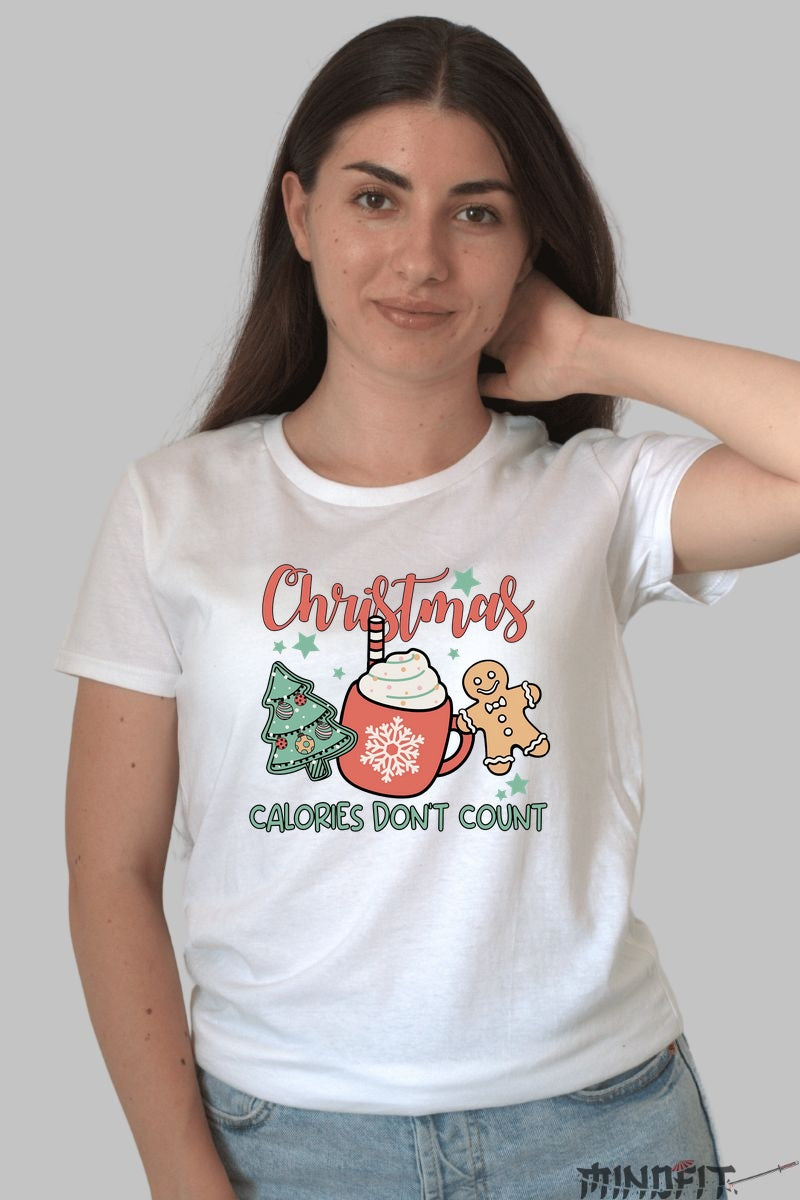 Tricou De Craciun - Calories Don-t Count dama alb