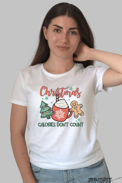 Tricou De Craciun - Calories Don-t Count dama alb