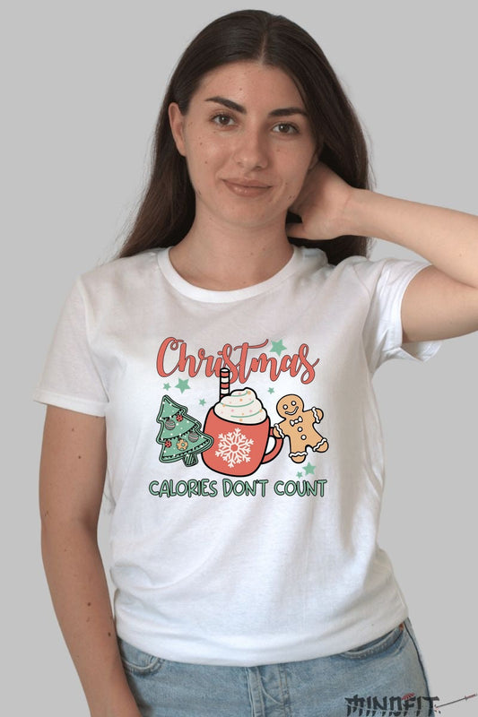 Tricou De Craciun - Calories Don-t Count dama alb