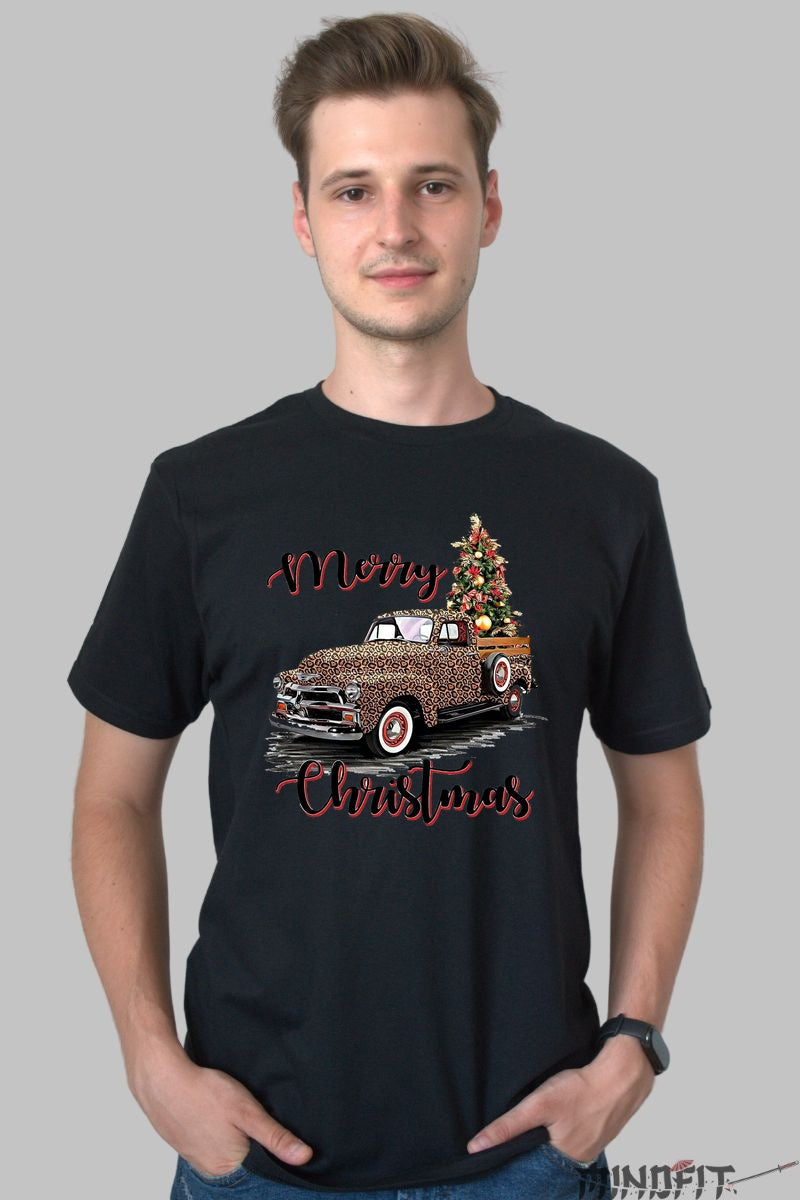 Tricou De Craciun - Camioneta Cu Brad Impodobit barbat negru