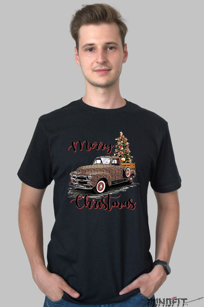 Tricou De Craciun - Camioneta Cu Brad Impodobit barbat negru