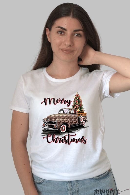 Tricou De Craciun - Camioneta Cu Brad Impodobit dama alb