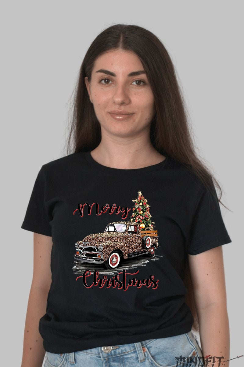 Tricou De Craciun - Camioneta Cu Brad Impodobit dama negru