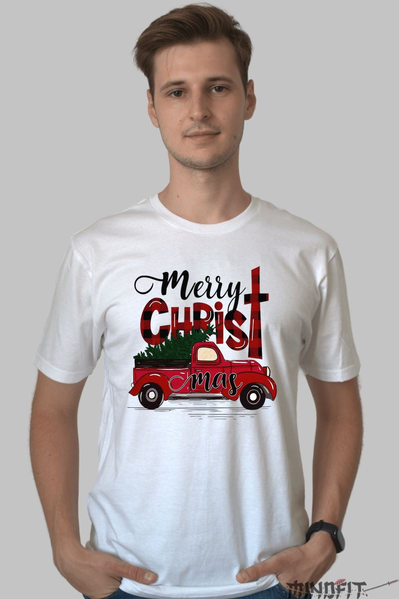 Tricou De Craciun - Camioneta Festiva Cu Brad barbat alb