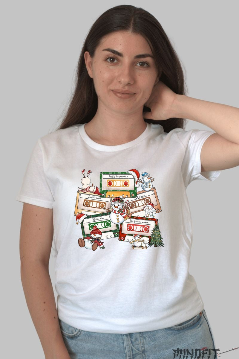 Tricou De Craciun - Casete Festive Retro dama alb