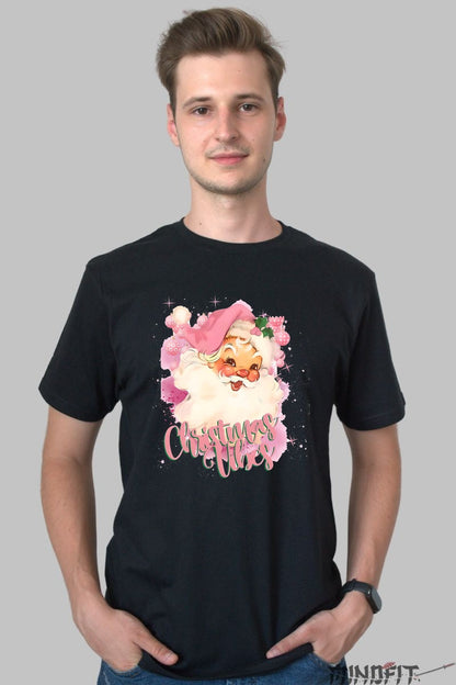 Tricou De Craciun - Christmas Vibes Cu Mos Craciun Roz barbat negru