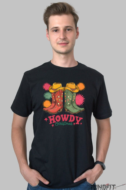 Tricou De Craciun - Cizme Cowboy Festive barbat negru