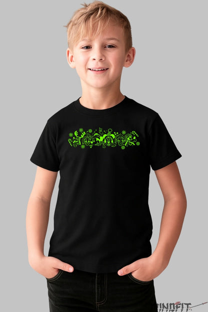 Tricou De Craciun Copii - Banda Glow Personaje Festive baiat negru