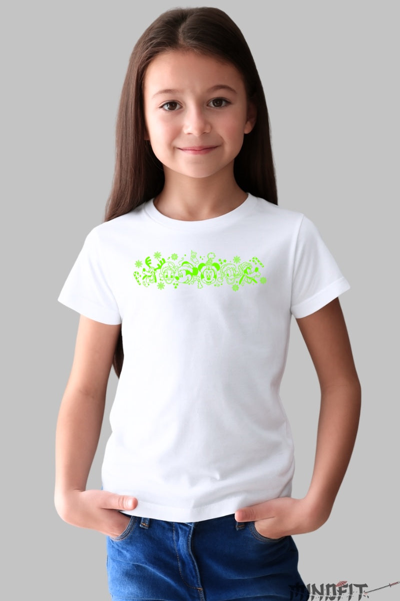 Tricou De Craciun Copii - Banda Glow Personaje Festive fata alb