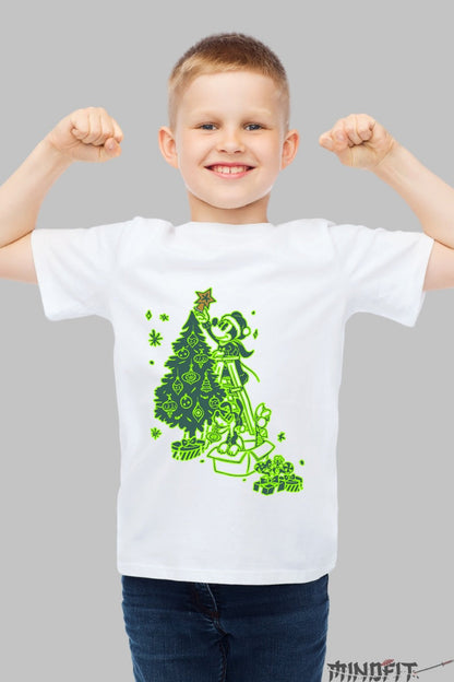 Tricou De Craciun Copii - Brad Decorat Cu Personaj Vesel baiat alb