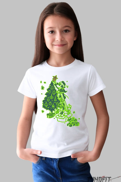 Tricou De Craciun Copii - Brad Decorat Cu Personaj Vesel fata alb