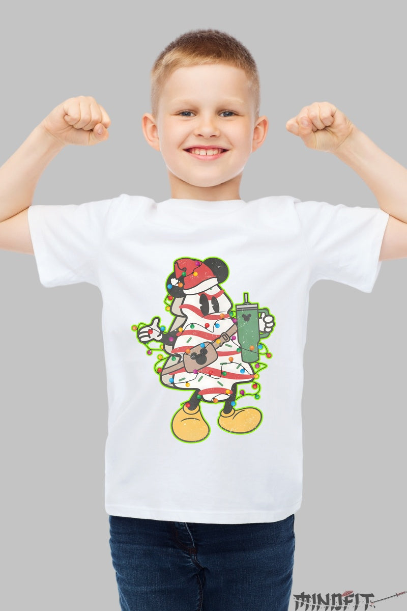 Tricou De Craciun Copii - Bradut Crazy cu Soricel Party baiat alb