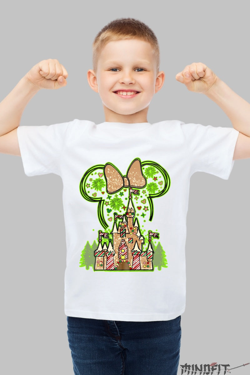 Tricou De Craciun Copii - Castel Fermecat Din Turta Dulce baiat alb