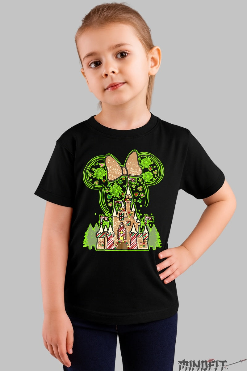 Tricou De Craciun Copii - Castel Fermecat Din Turta Dulce fata negru