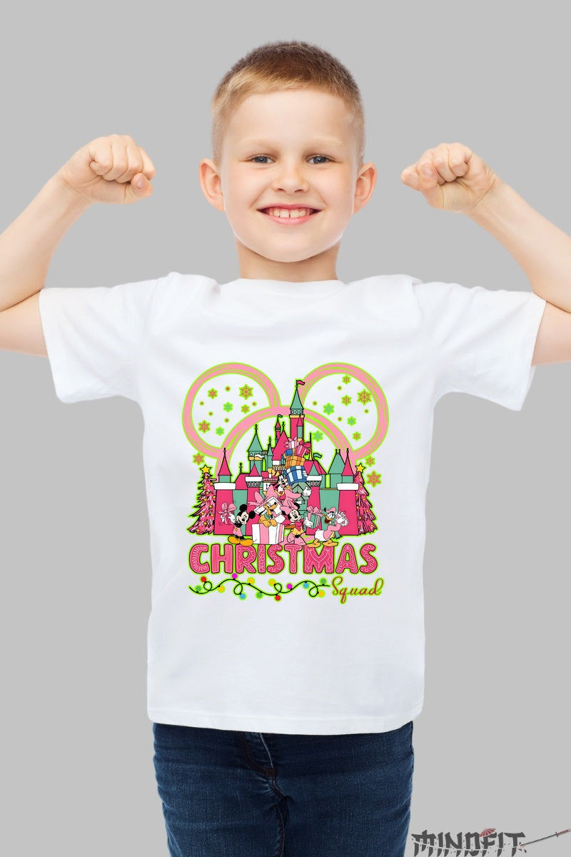 Tricou De Craciun Copii - Castel Magic si Gasca Vesela baiat alb