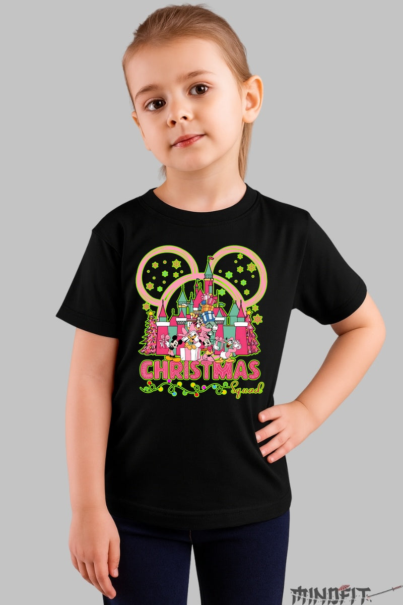 Tricou De Craciun Copii - Castel Magic si Gasca Vesela fata negru