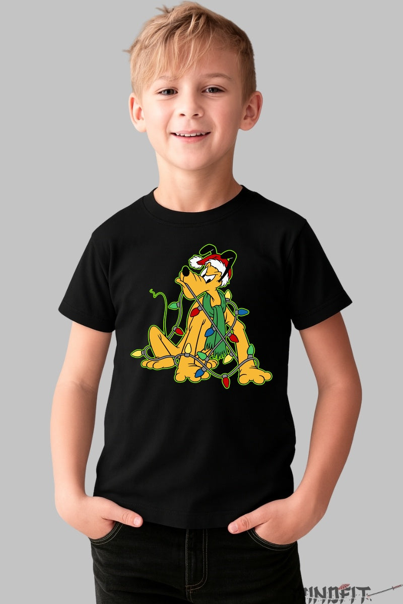 Tricou De Craciun Copii - Catel Poznas Cu Instalatie baiat negru