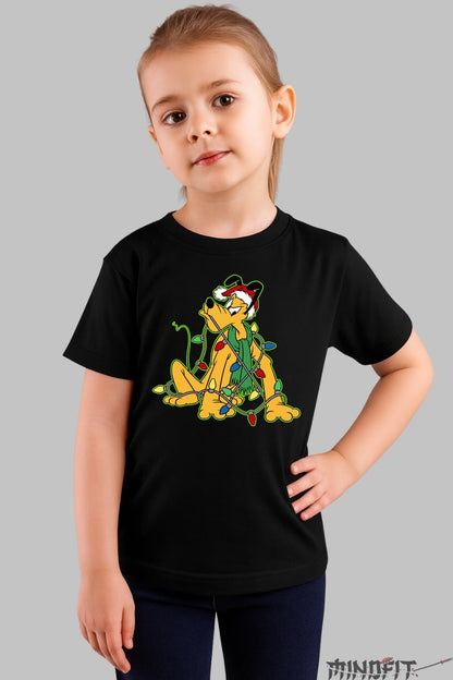 Tricou De Craciun Copii - Catel Poznas Cu Instalatie fata negru