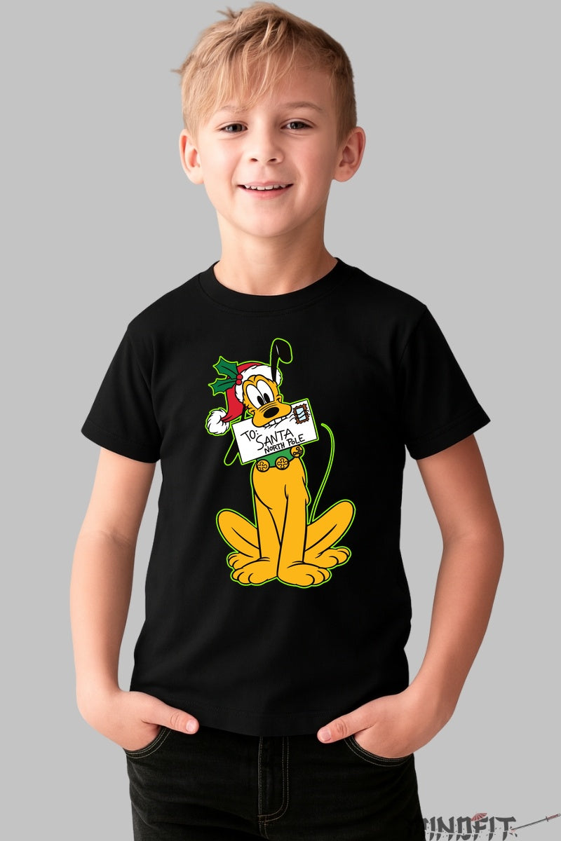 Tricou De Craciun Copii - Catelusul Cu Scrisoare Pentru Mosu baiat negru