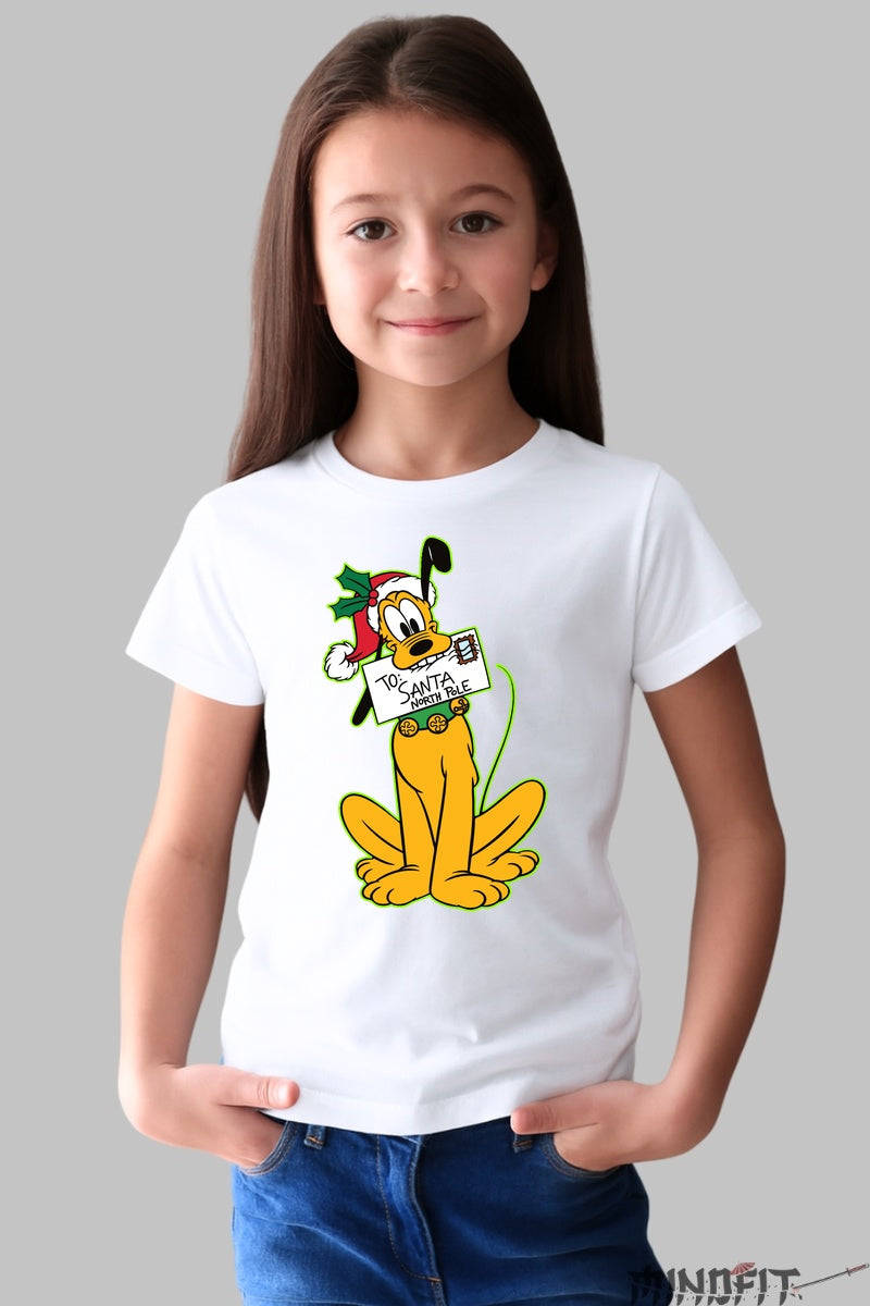 Tricou De Craciun Copii - Catelusul Cu Scrisoare Pentru Mosu fata alb