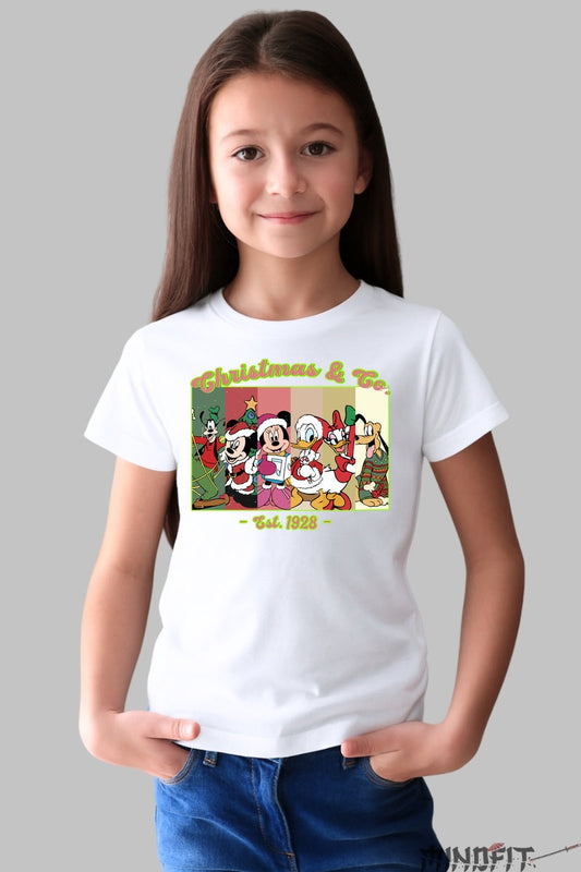 Tricou De Craciun Copii - Christmas & Co. Est. 1928 fata alb