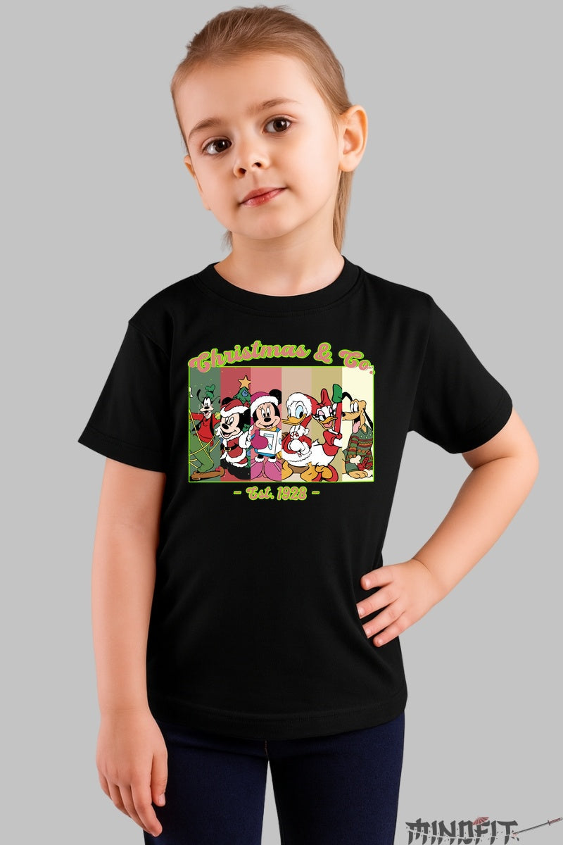 Tricou De Craciun Copii - Christmas & Co. Est. 1928 fata negru