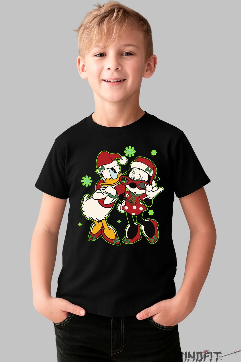 Tricou De Craciun Copii - Duo Festiv Cu Personaje Indragite baiat negru