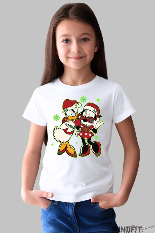 Tricou De Craciun Copii - Duo Festiv Cu Personaje Indragite fata alb