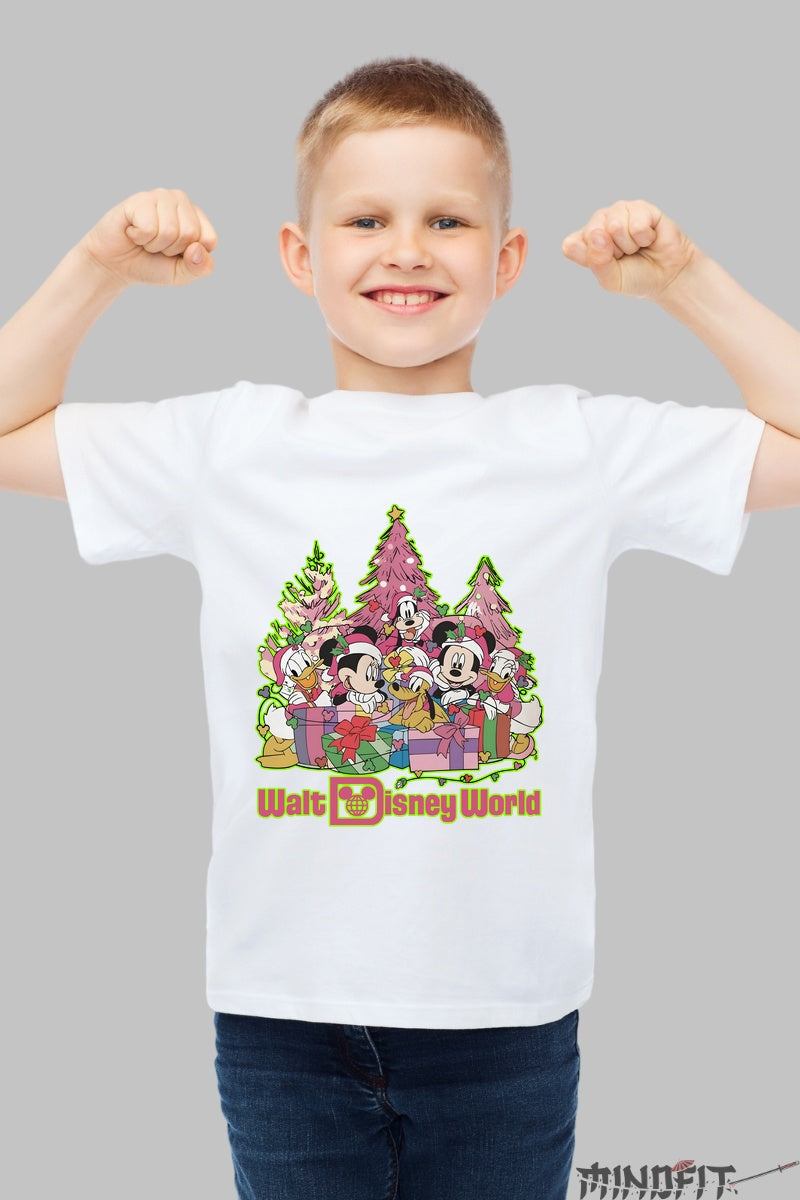 Tricou De Craciun Copii - Echipa Disney in Spirit Festiv baiat alb