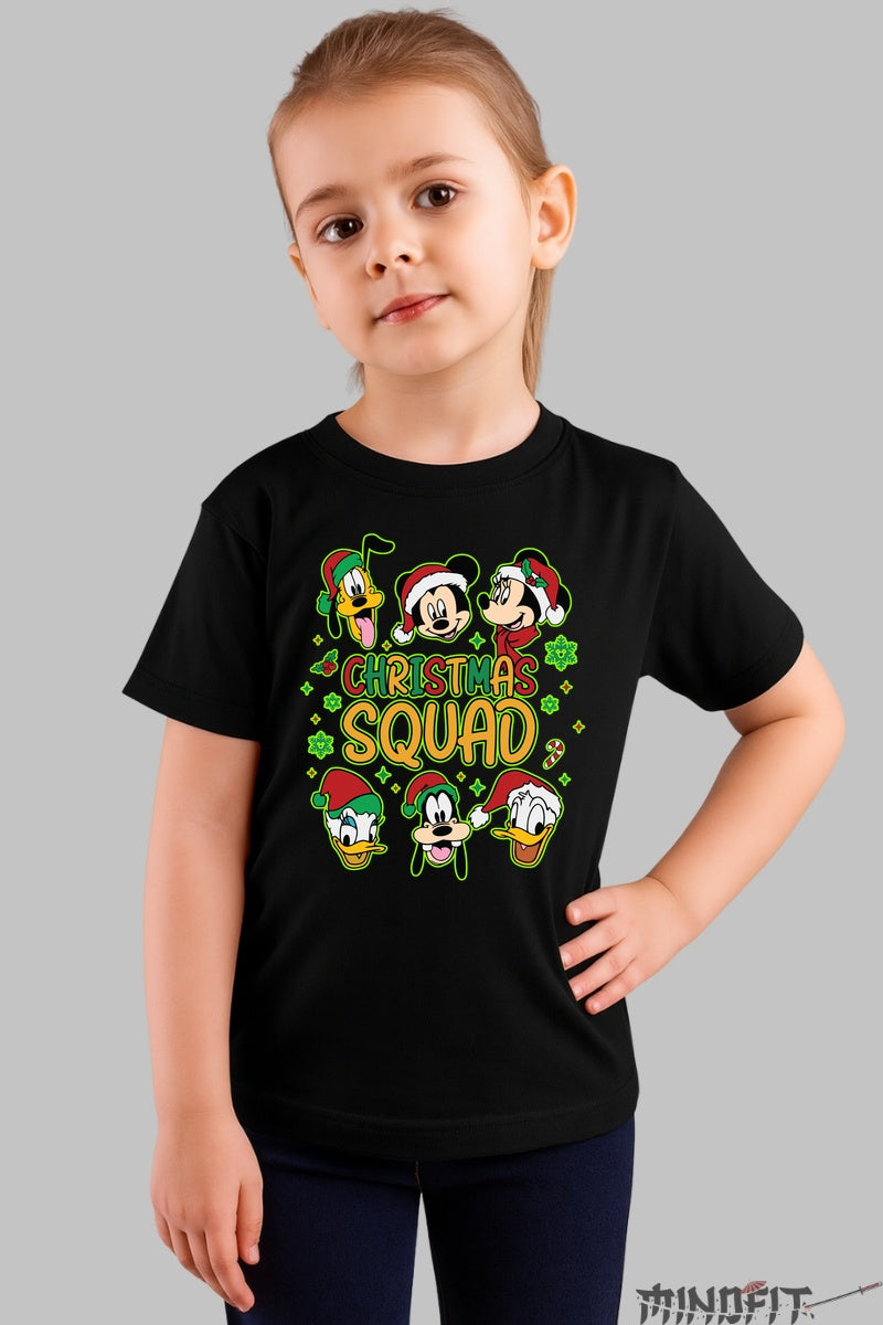 Tricou De Craciun Copii - Echipa Vesela Disney fata negru