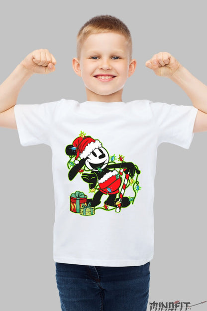 Tricou De Craciun Copii - Elf Urban Printre Beculete baiat alb