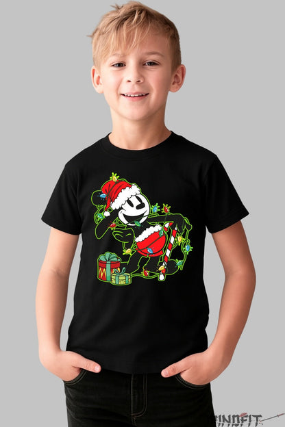 Tricou De Craciun Copii - Elf Urban Printre Beculete baiat negru