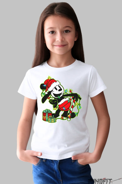 Tricou De Craciun Copii - Elf Urban Printre Beculete fata alb