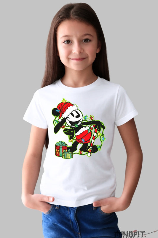 Tricou De Craciun Copii - Elf Urban Printre Beculete fata alb