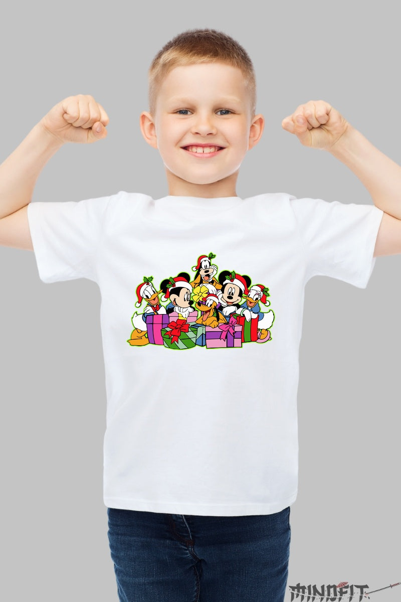 Tricou De Craciun Copii - Gasca Disney in Sarbatoare baiat alb