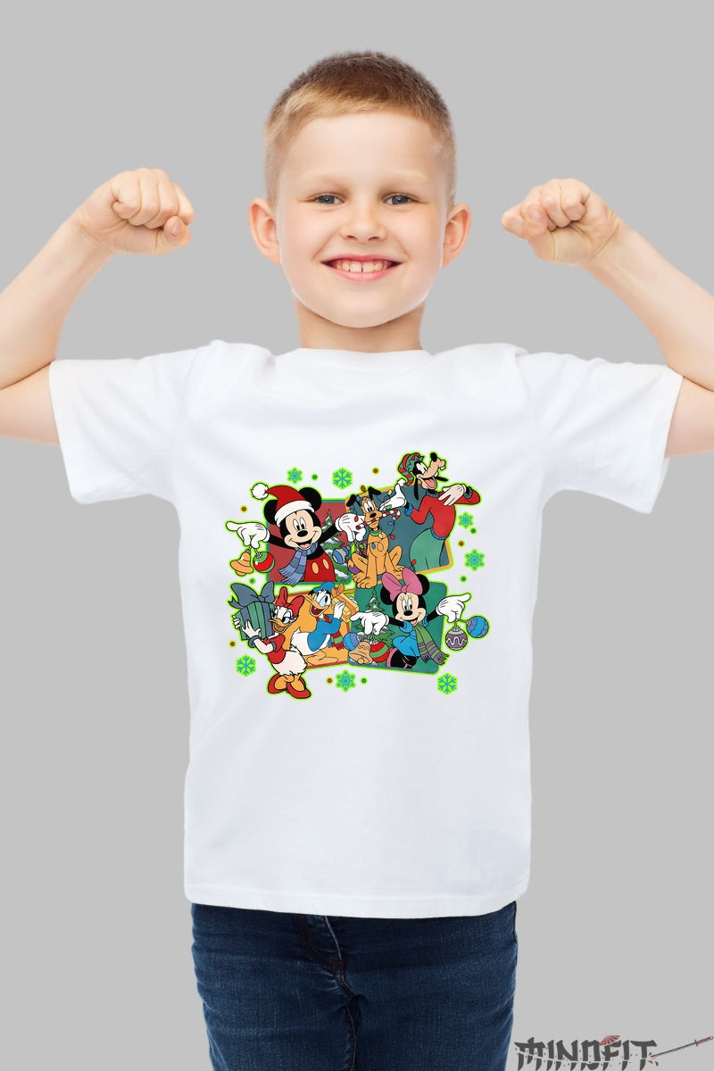 Tricou De Craciun Copii - Gasca Disney in Sarbatoare baiat alb