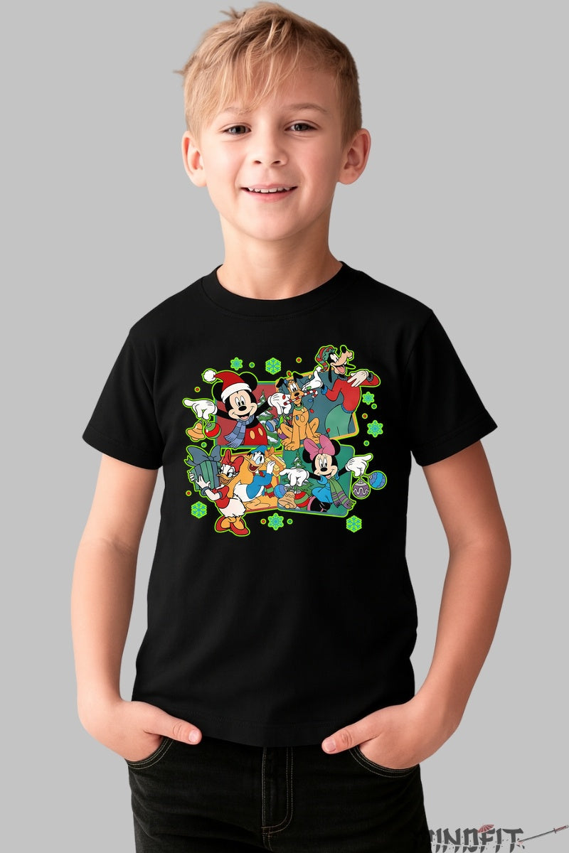 Tricou De Craciun Copii - Gasca Disney in Sarbatoare baiat negru