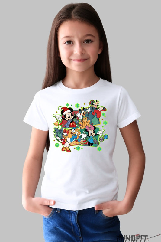 Tricou De Craciun Copii - Gasca Disney in Sarbatoare fata alb
